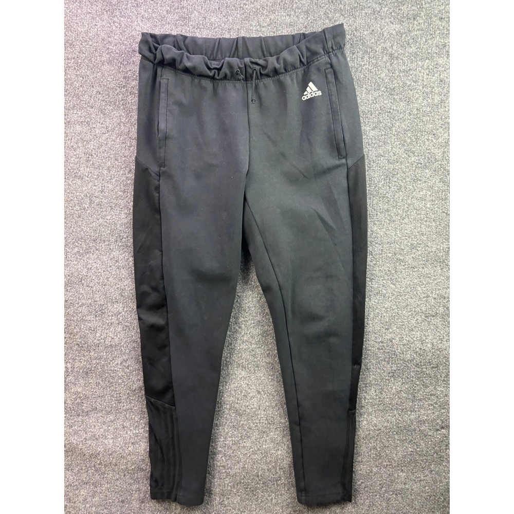 Adidas Training Pants Womens Medium Black Primegreen Joggers Zipper Pockets